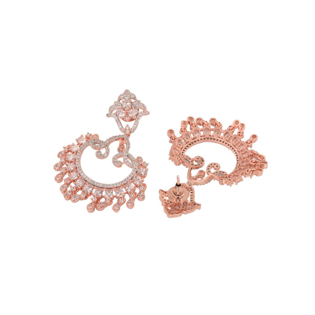 Rose Gold Plated White Ad Studded Modern Chandbalis Earrings : SJER1571