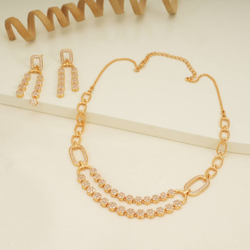 Stunning Gold Plated Floral Two Layer Necklace Set : SJ272