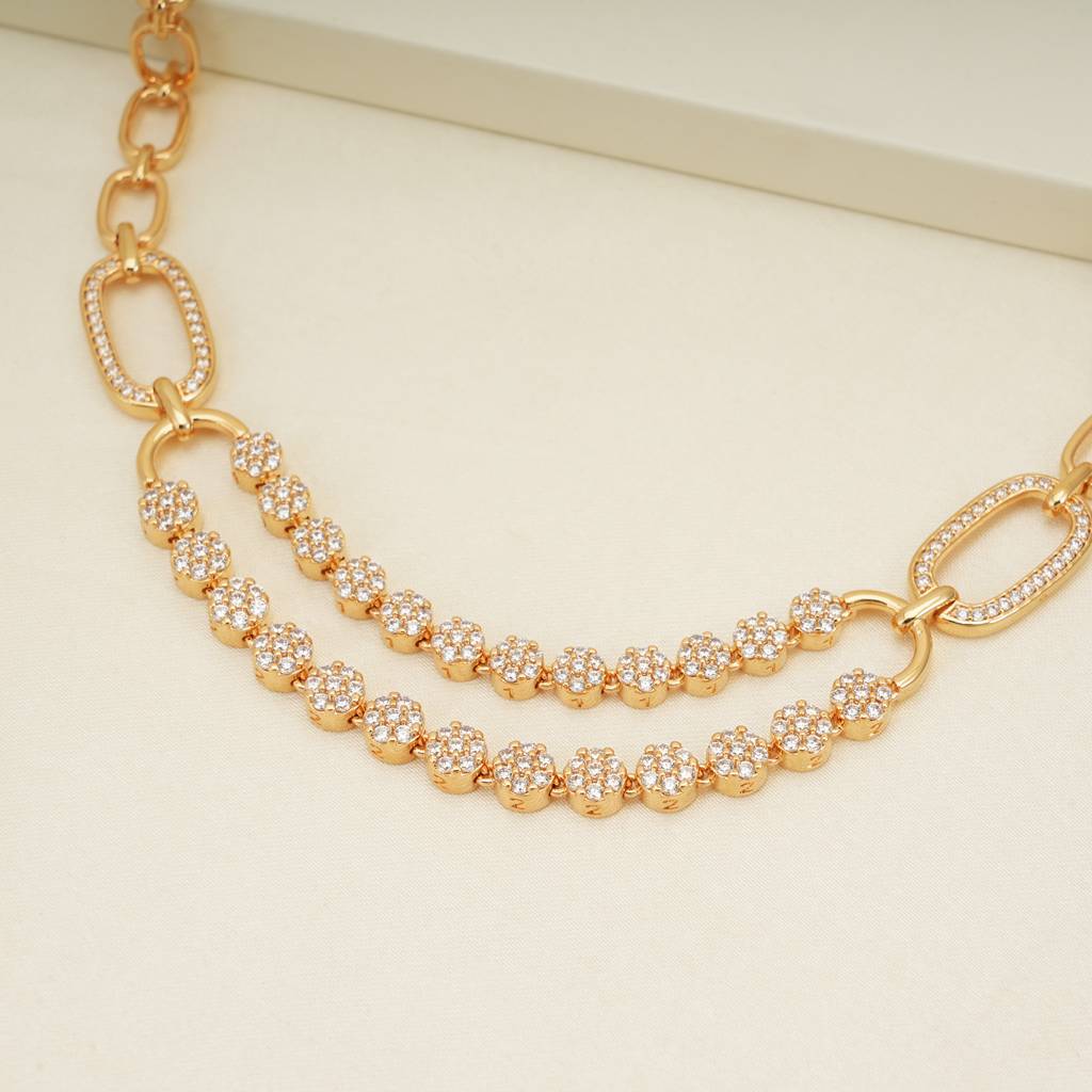Stunning Gold Plated Floral Two Layer Necklace Set : SJ272