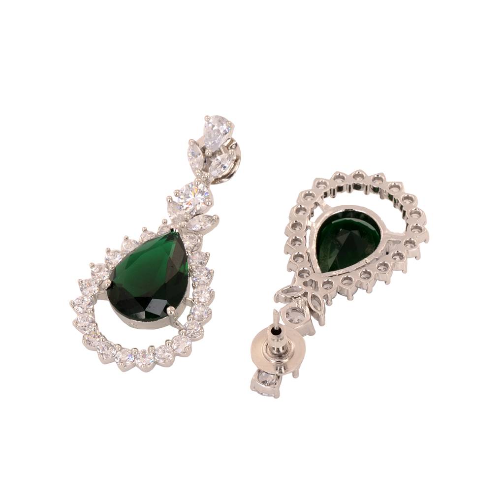 Silver Toned Green Drop Earrings : SJER1573