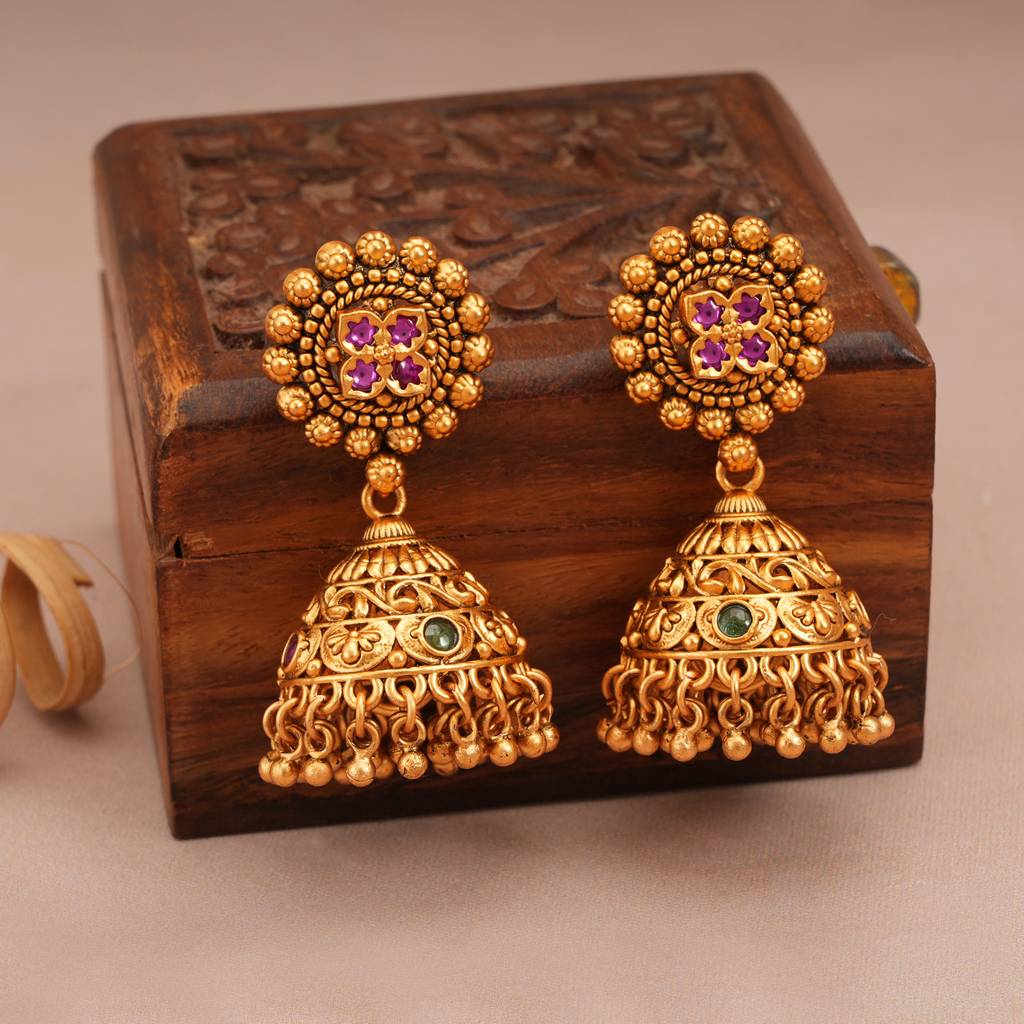 Gorgeous Antique Gold Multicolor Choker Necklace Set : SJ273
