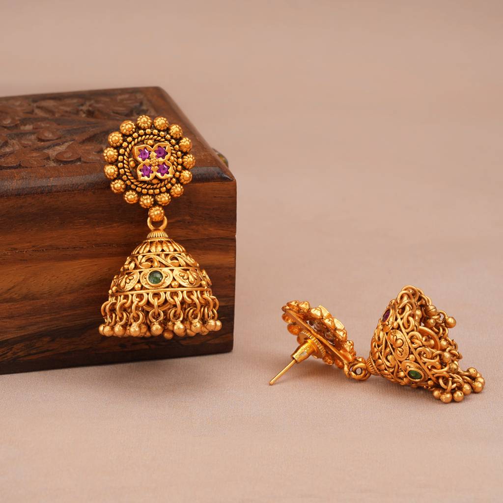 Gorgeous Antique Gold Multicolor Choker Necklace Set : SJ273