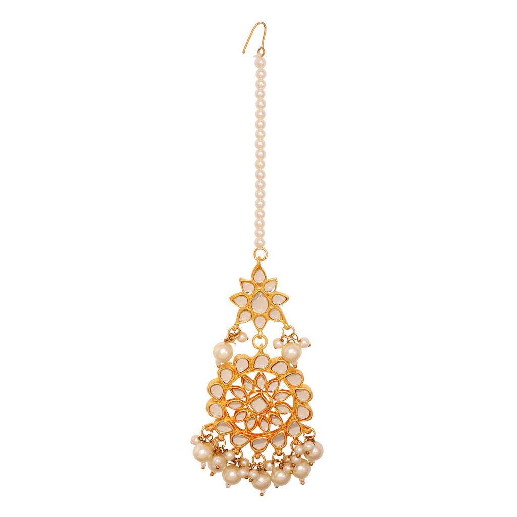 Gold Plated Kundan Studded Pearls Beaded Traditional Jewellery Set : SJNK1574