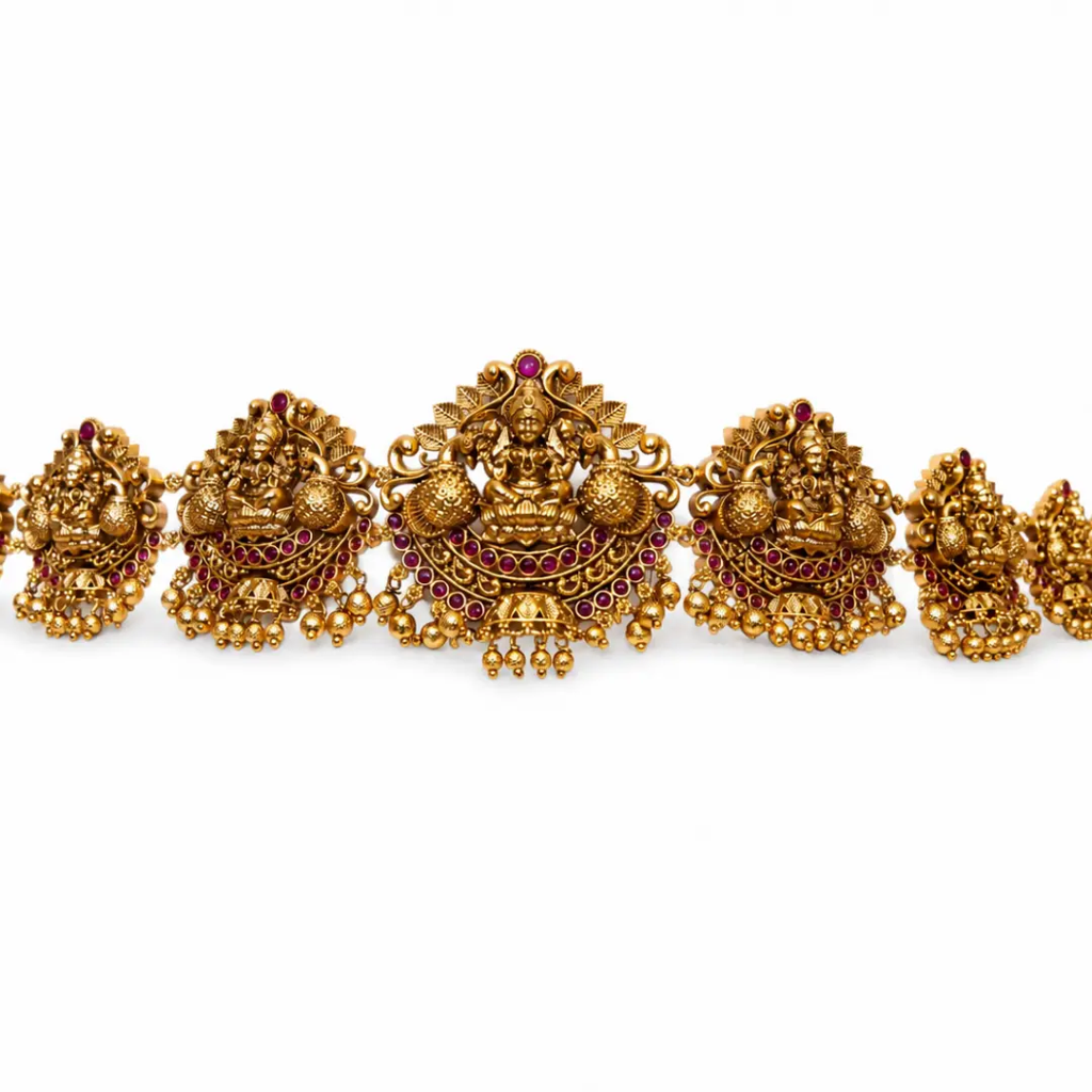 1 Gram Gold Plated Kamarband | Diamond Frame Medallion Belt : V-1919
