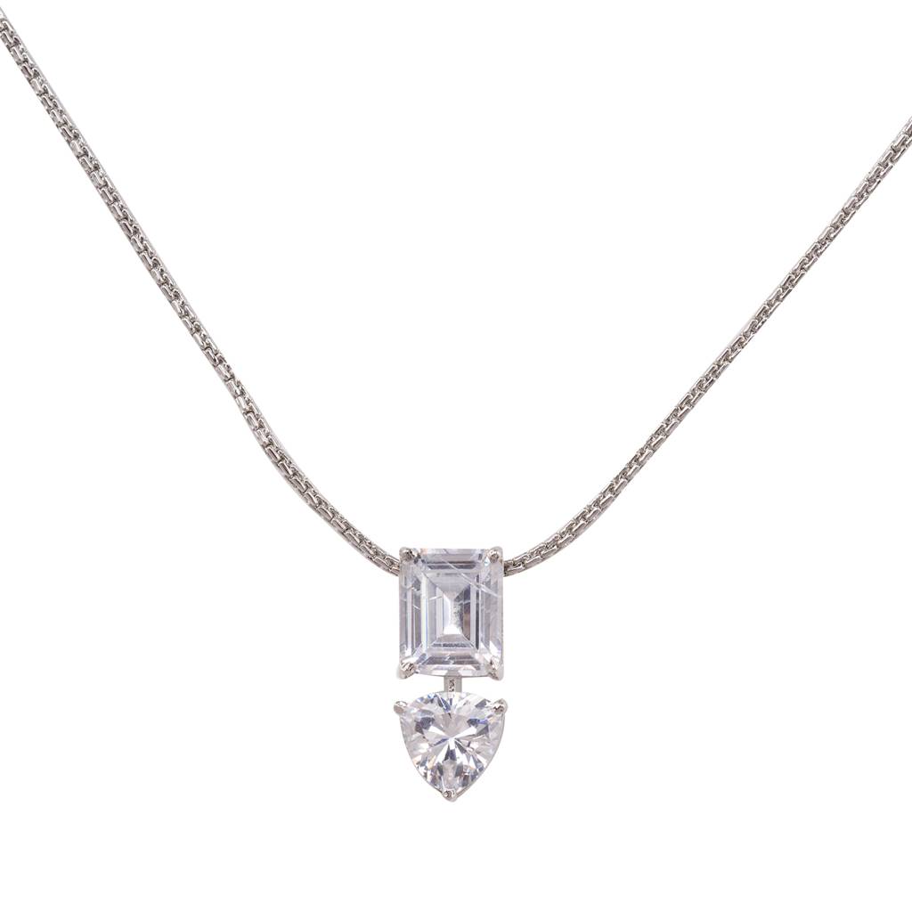 Silver Toned White Princess Cut Ad Studded Solitaire Pendant Locket : SJLK1580