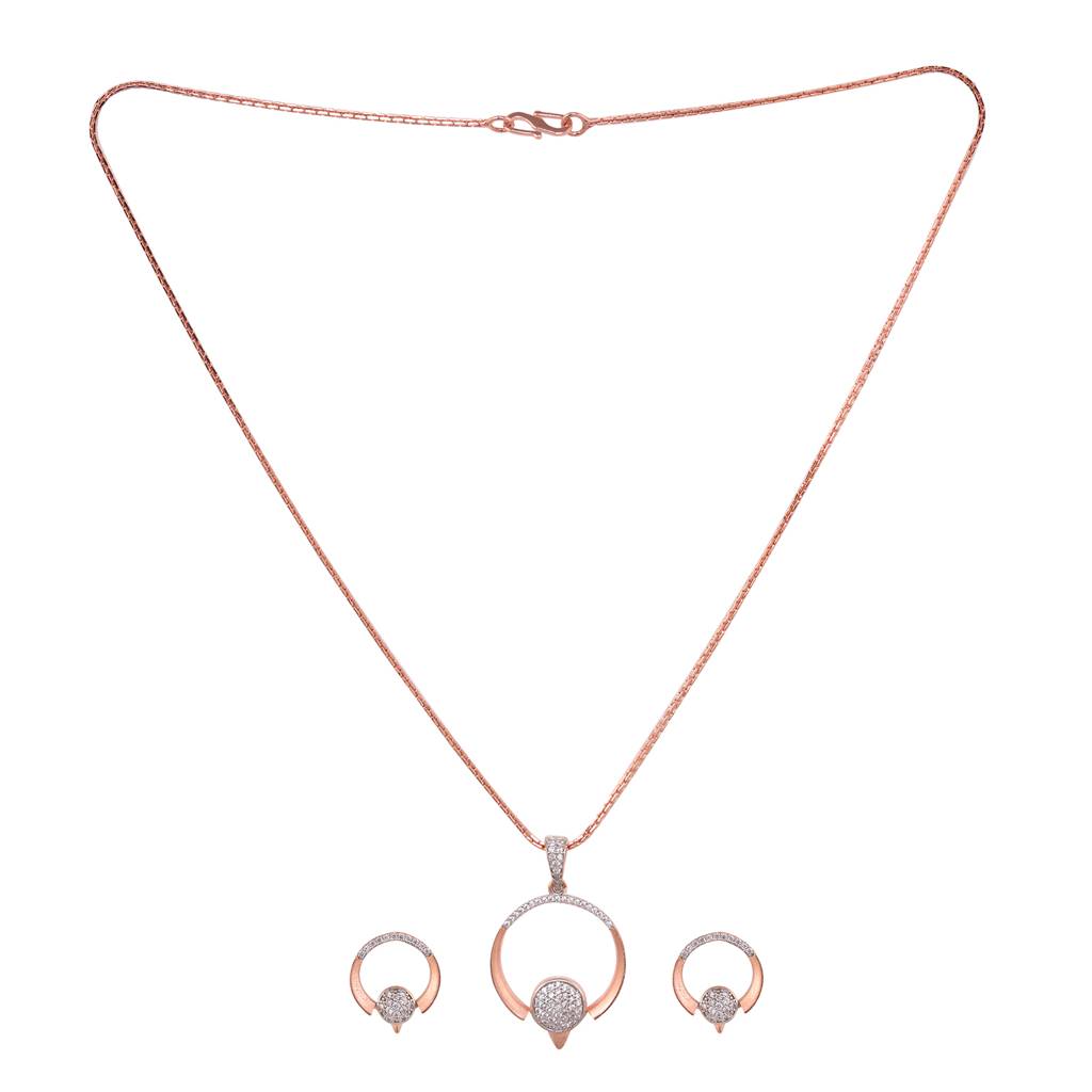 Rose Gold Plated Circular Pendant Necklace Set : SJLK1582