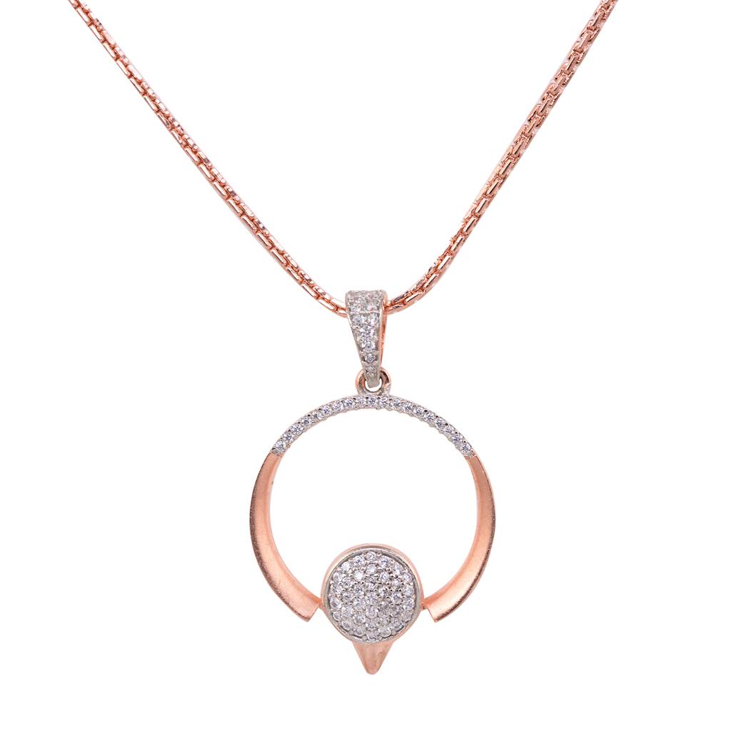 Rose Gold Plated Circular Pendant Necklace Set : SJLK1582