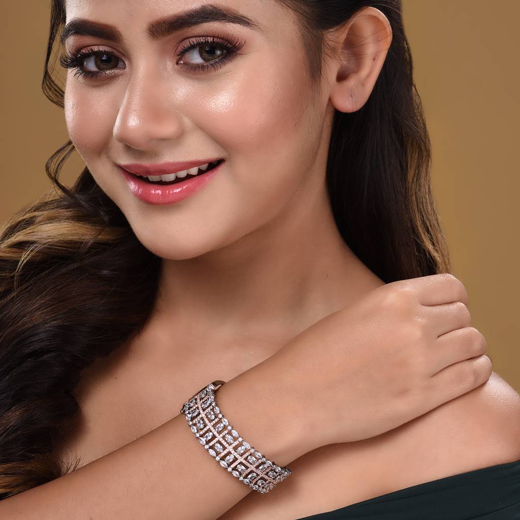 Rose Gold & Gun Metal Plated Ad Bangle Bracelet : SJBR1586