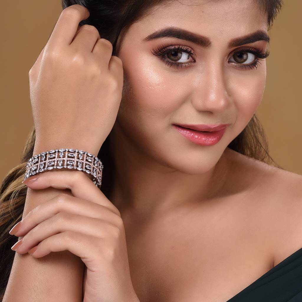 Rose Gold & Gun Metal Plated Ad Bangle Bracelet : SJBR1586