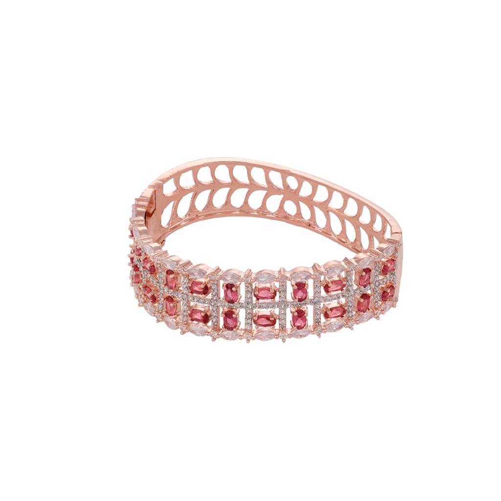 Rose Gold Plated Red Ad Studded Bangle Bracelet : SJBR1587