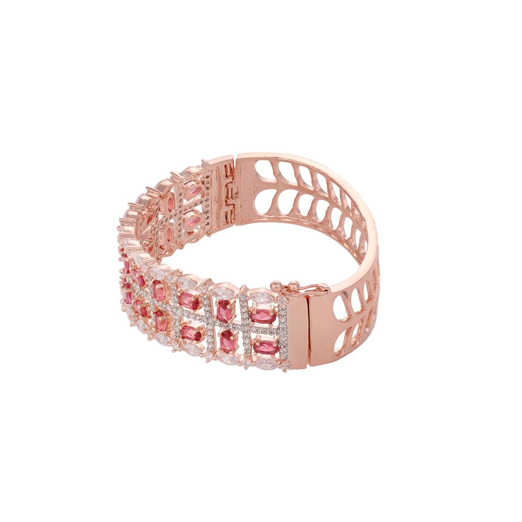 Rose Gold Plated Red Ad Studded Bangle Bracelet : SJBR1587