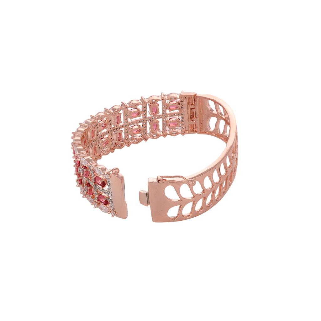 Rose Gold Plated Red Ad Studded Bangle Bracelet : SJBR1587