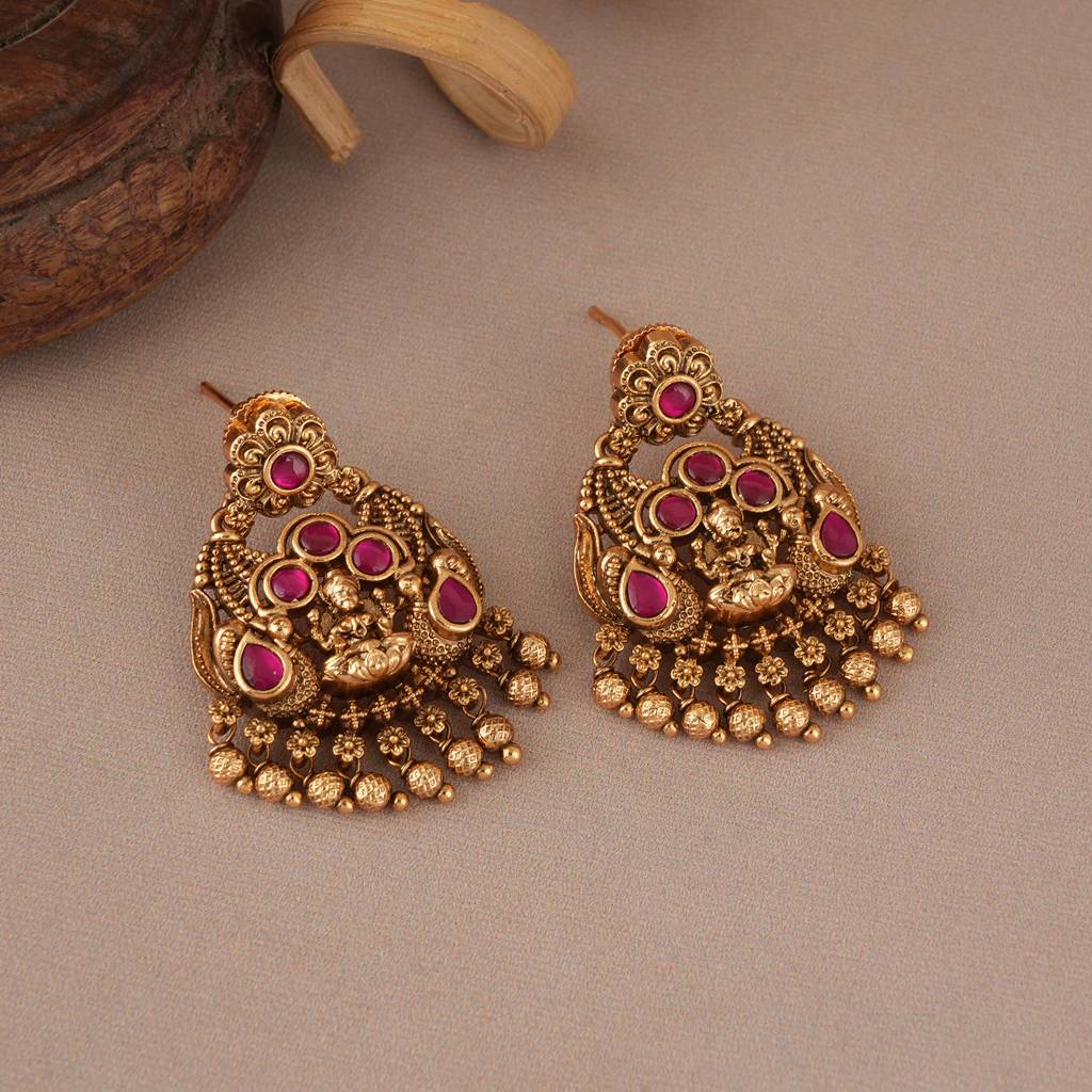 Cute Antique Gold Maa Lakshmi Ball Earring I Temple Jewellery : SJ284