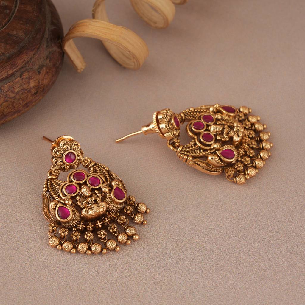 Cute Antique Gold Maa Lakshmi Ball Earring I Temple Jewellery : SJ284