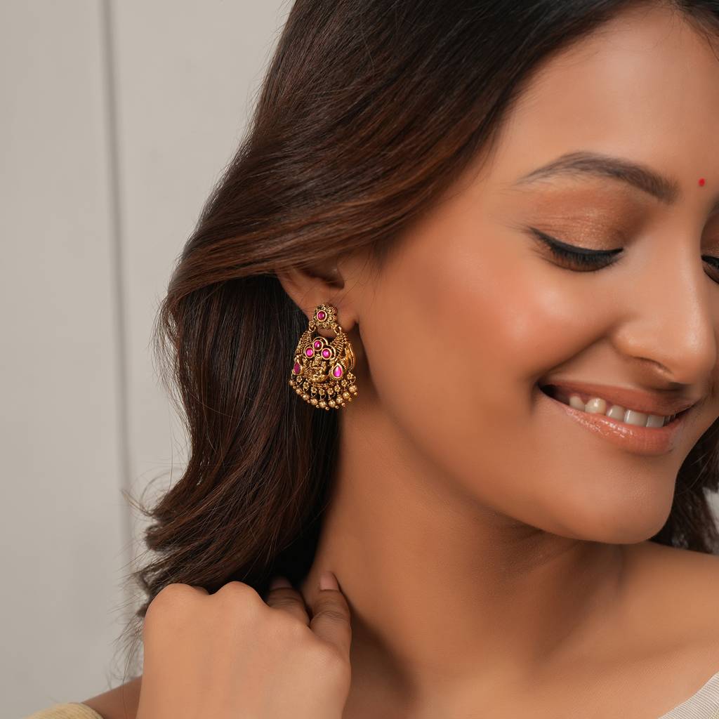 Cute Antique Gold Maa Lakshmi Ball Earring I Temple Jewellery : SJ284