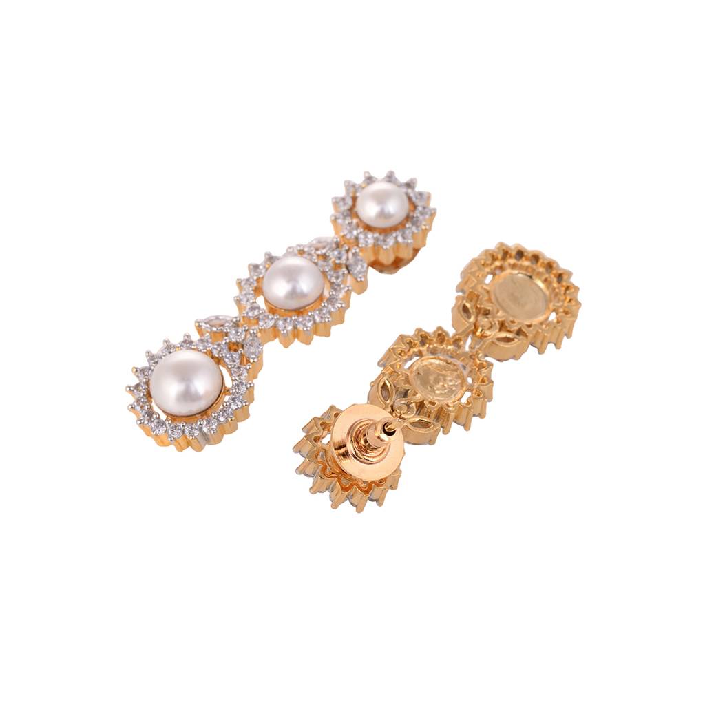 Gold Plated Whitead & Pearl Studded Necklace Jewellery Set : SJNK1596