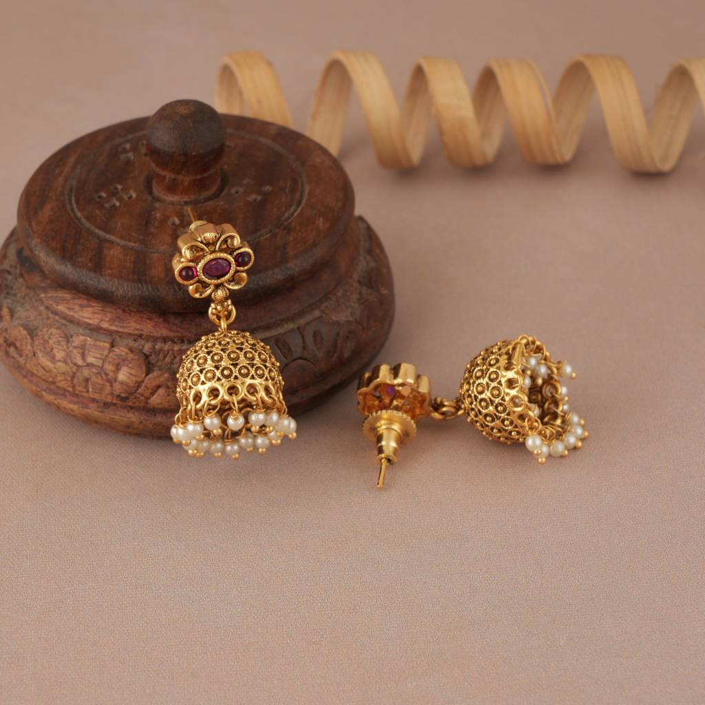 Amazing Antique Gold Multicolor Pendant Set With Jhumka Earring : SJ287