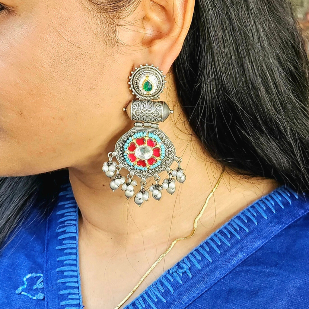 Dandiya Diva Pachi Kundan Earrings : ER009