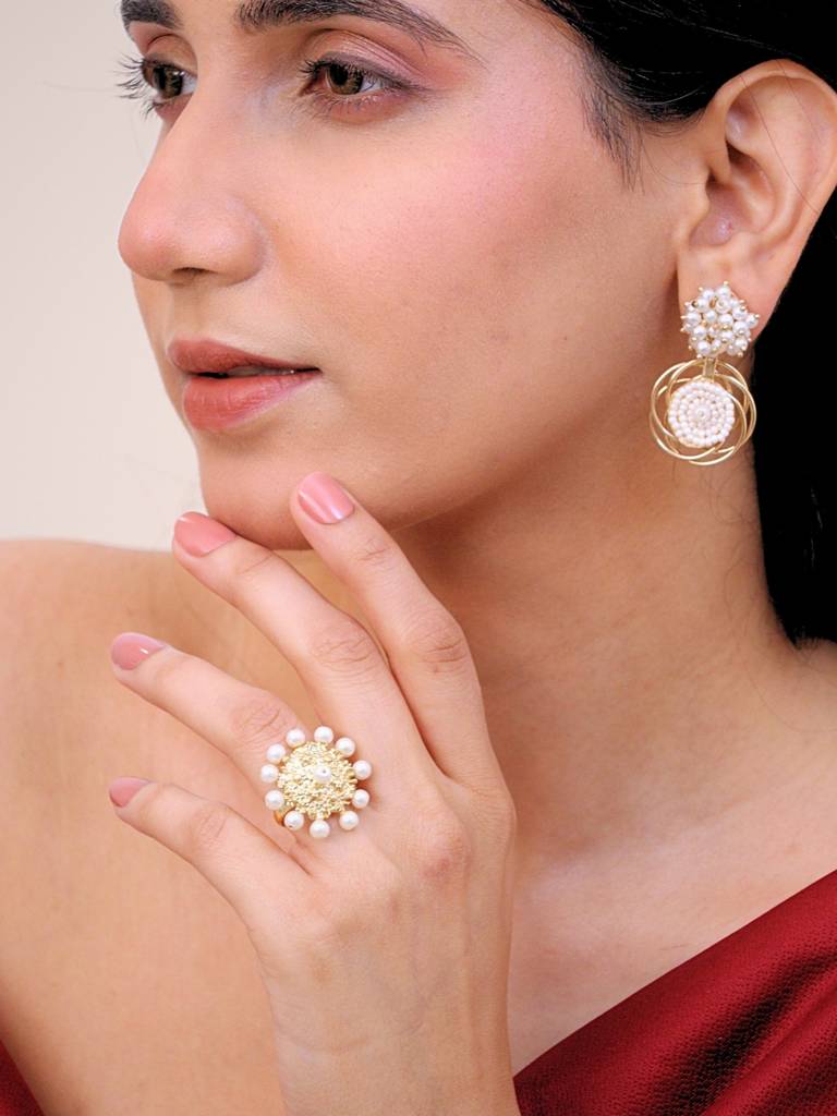 Naqsh Brass Finger Ring For Women 18K Gold Plated Handmade : BJV003