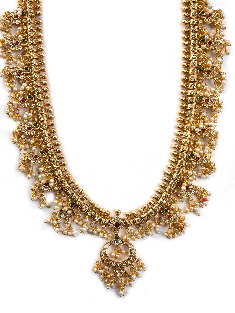 Gold Plated Bridal Guttapusallu Long Necklace Setâ : SATJS333LONG