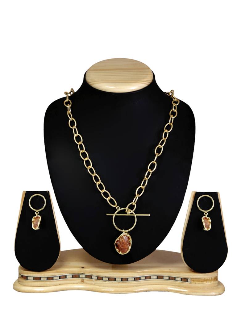 Gold Plated Gemstone Necklace Set : YI24A0071N