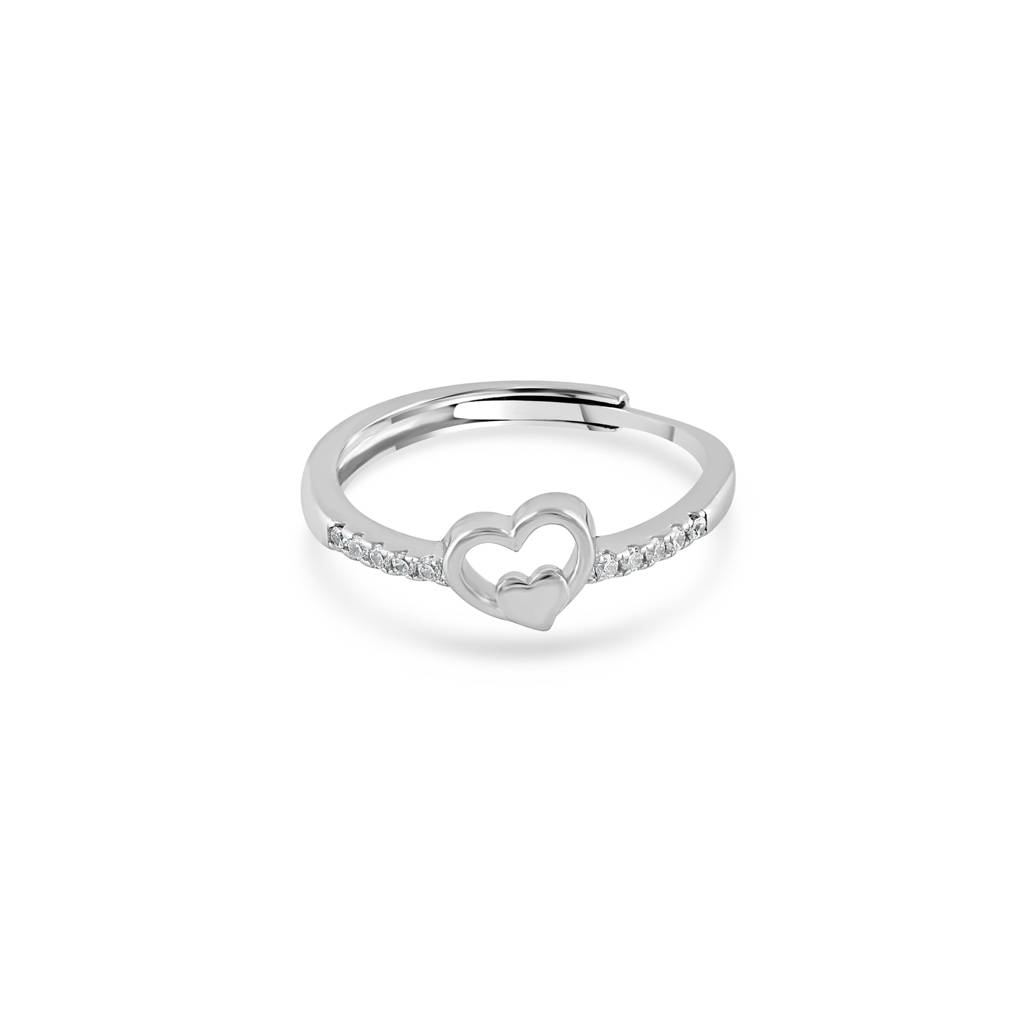 925 Sterling Silver Double Heart Ring With Cubic Zirconia Accents : RJSPRG44