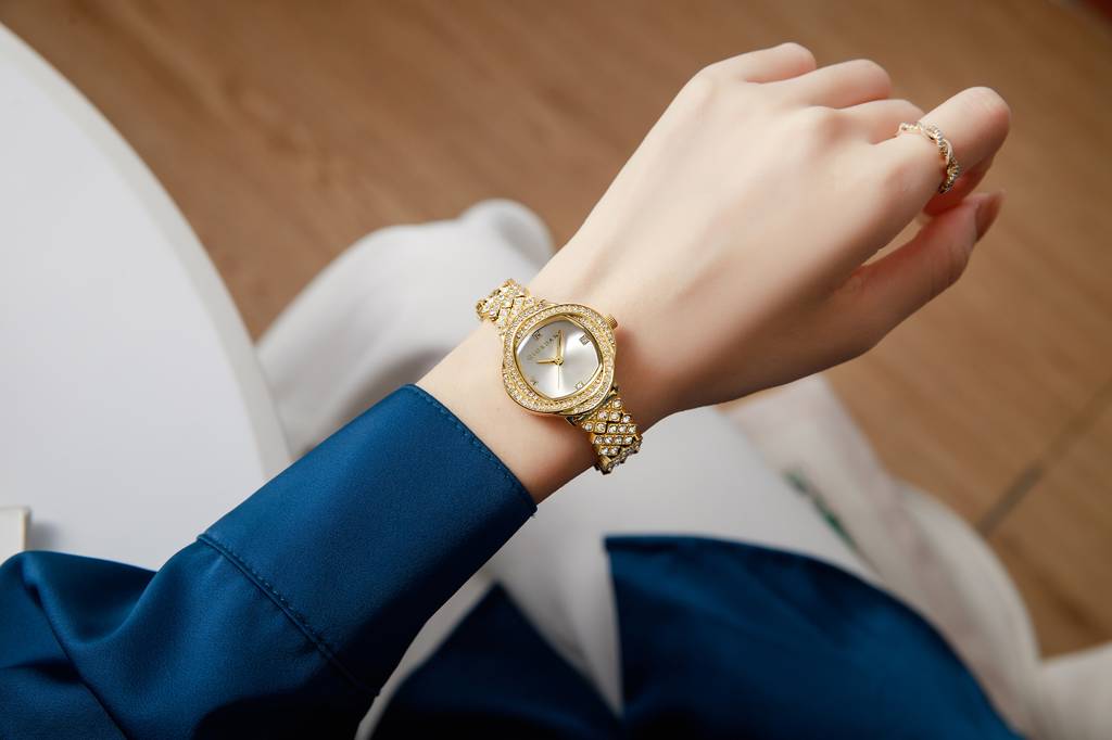 Giordano Luxury Crystal Watch For Women, Stainless Steel Strap, Diamond-Studded Bezel, Elegant Dress Timepiece : GZ-60120-11