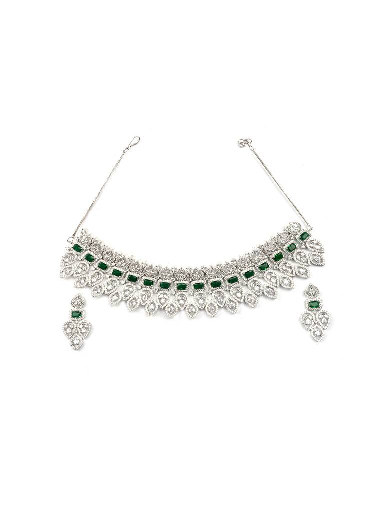 Luxurious Green Cz Ad Bridal Necklace Set : AD130Green