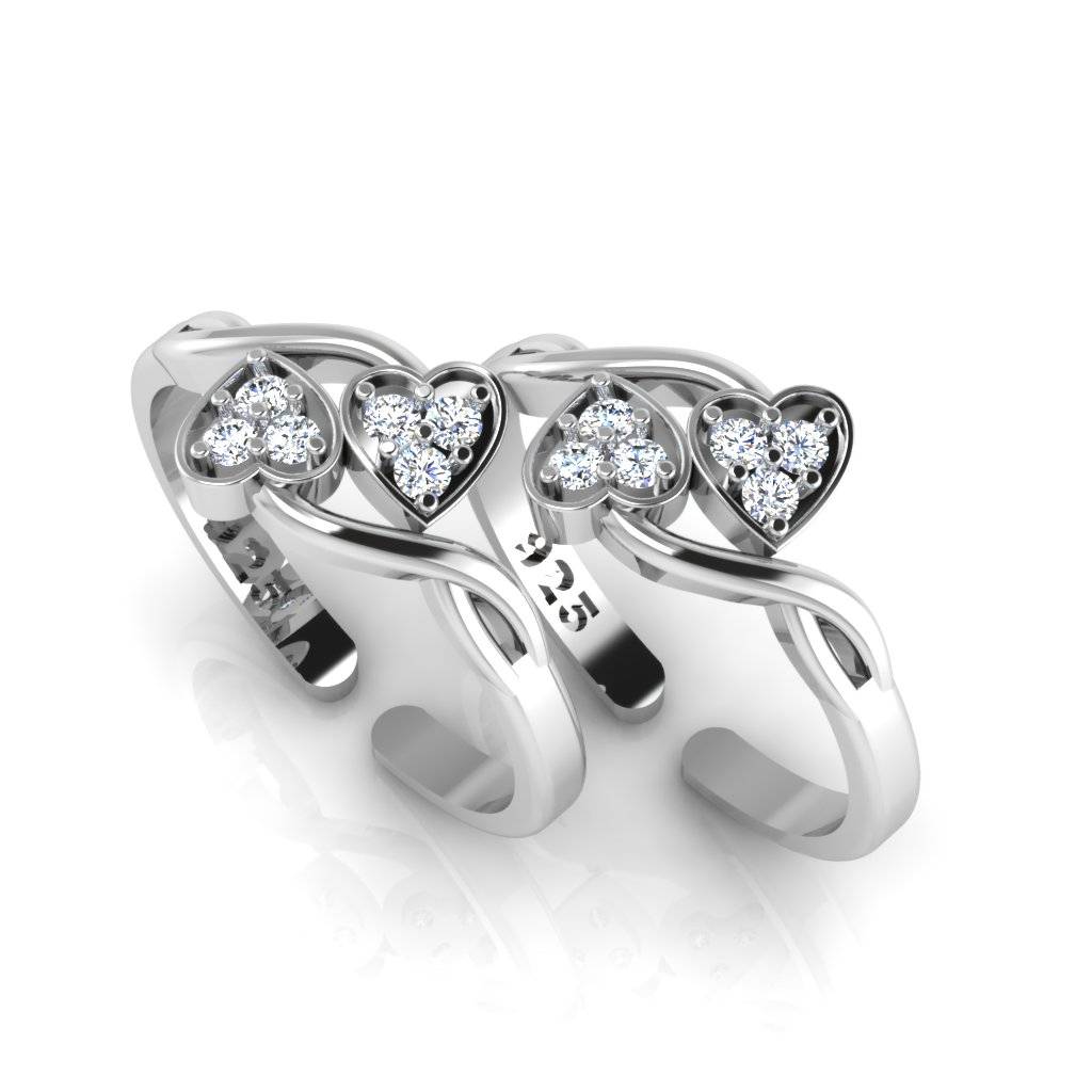Iski Uski 925 Sterling Silver Hearts Cz Toe Rings