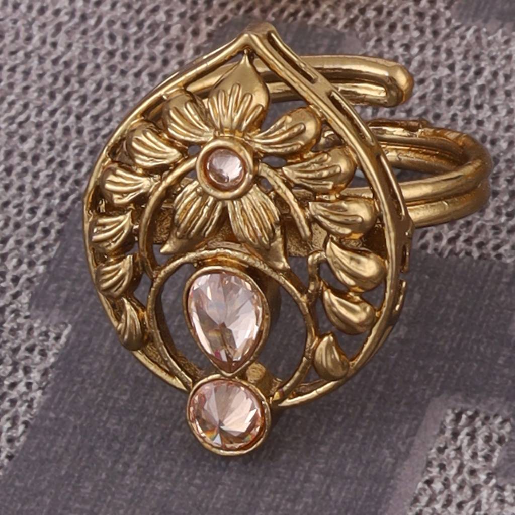 Superb Flower And Oval Shape Gold Plated Set Of 2 Combo Adjustable Finger Ring For Women : 15FR1200_15FR1217