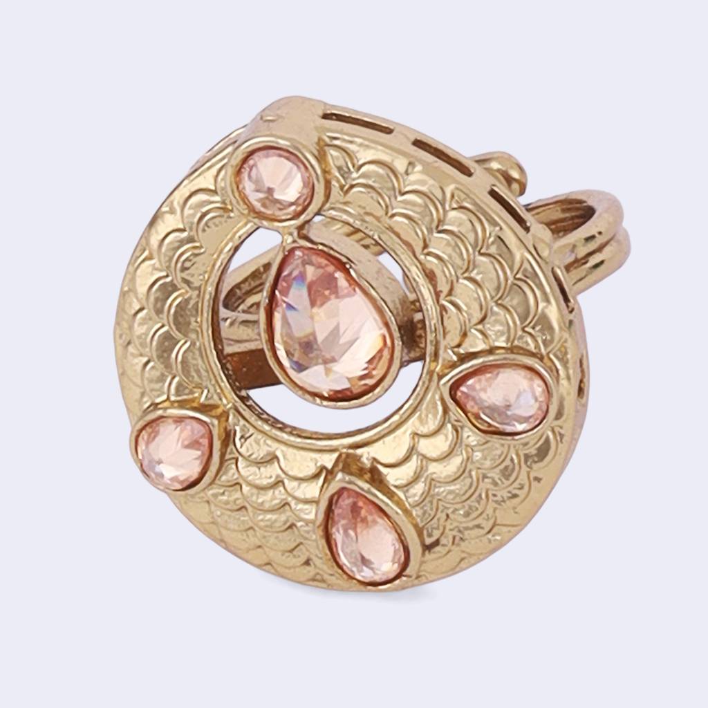 Luxurious Round And Oval Shape Gold Plated Adjustable Finger Ring For Women : 15FR1204