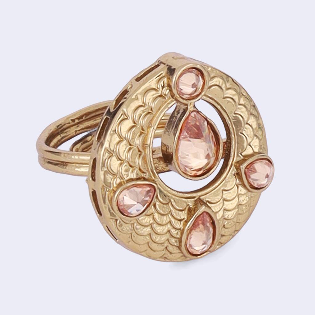 Luxurious Round And Oval Shape Gold Plated Adjustable Finger Ring For Women : 15FR1204