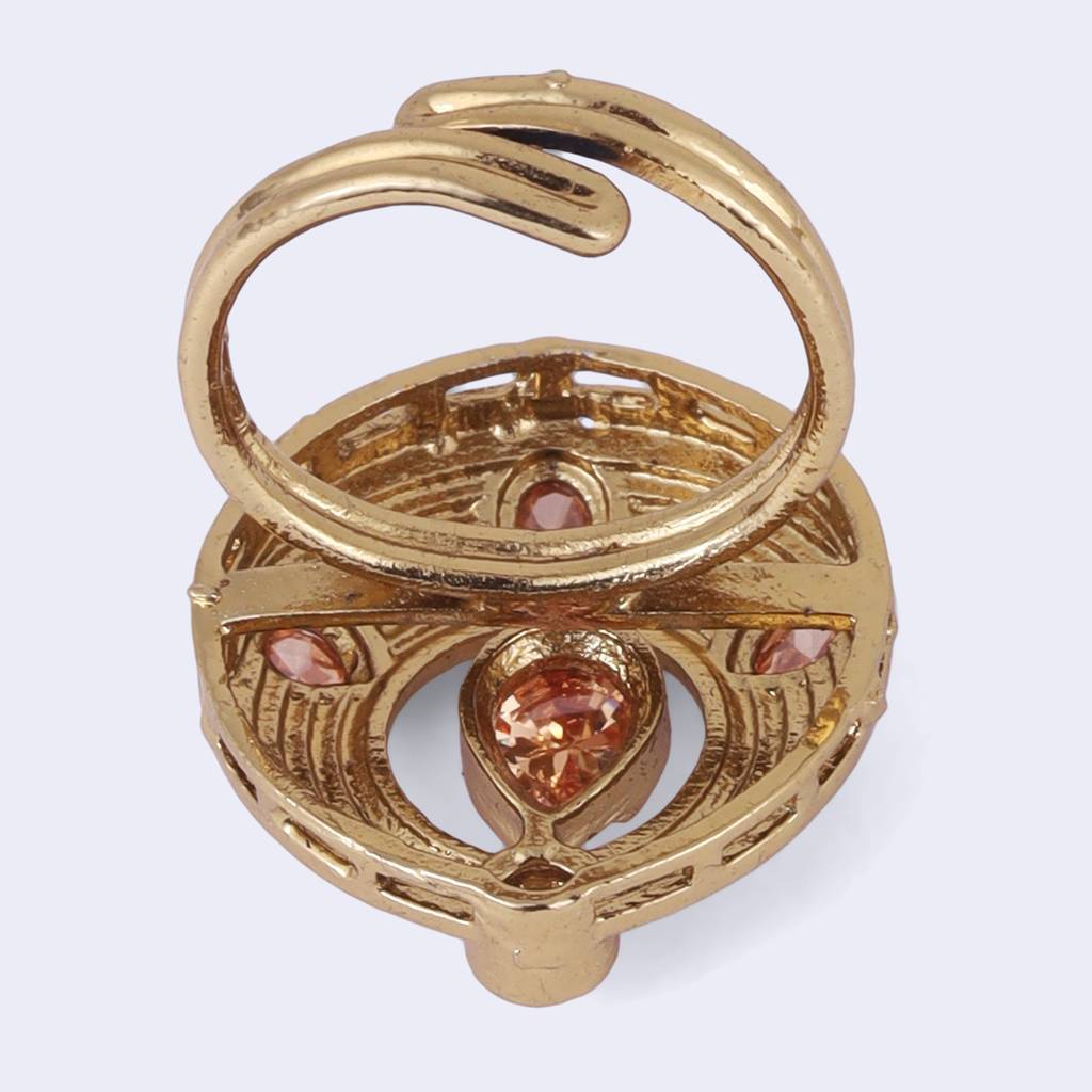 Luxurious Round And Oval Shape Gold Plated Adjustable Finger Ring For Women : 15FR1204