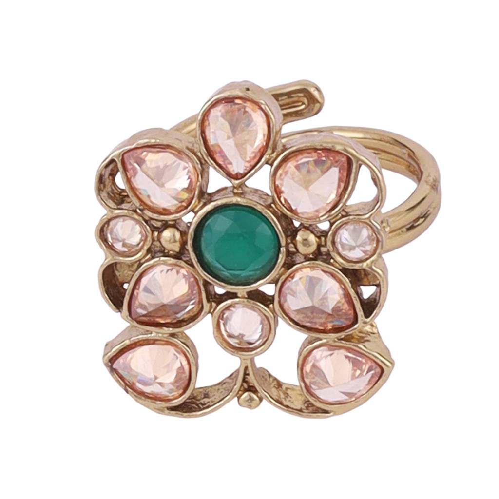 Pleasant Oval Shape Gold Plated Set Of 2 Combo Adjustable Finger Ring For Women : 15FR32_15FR1209