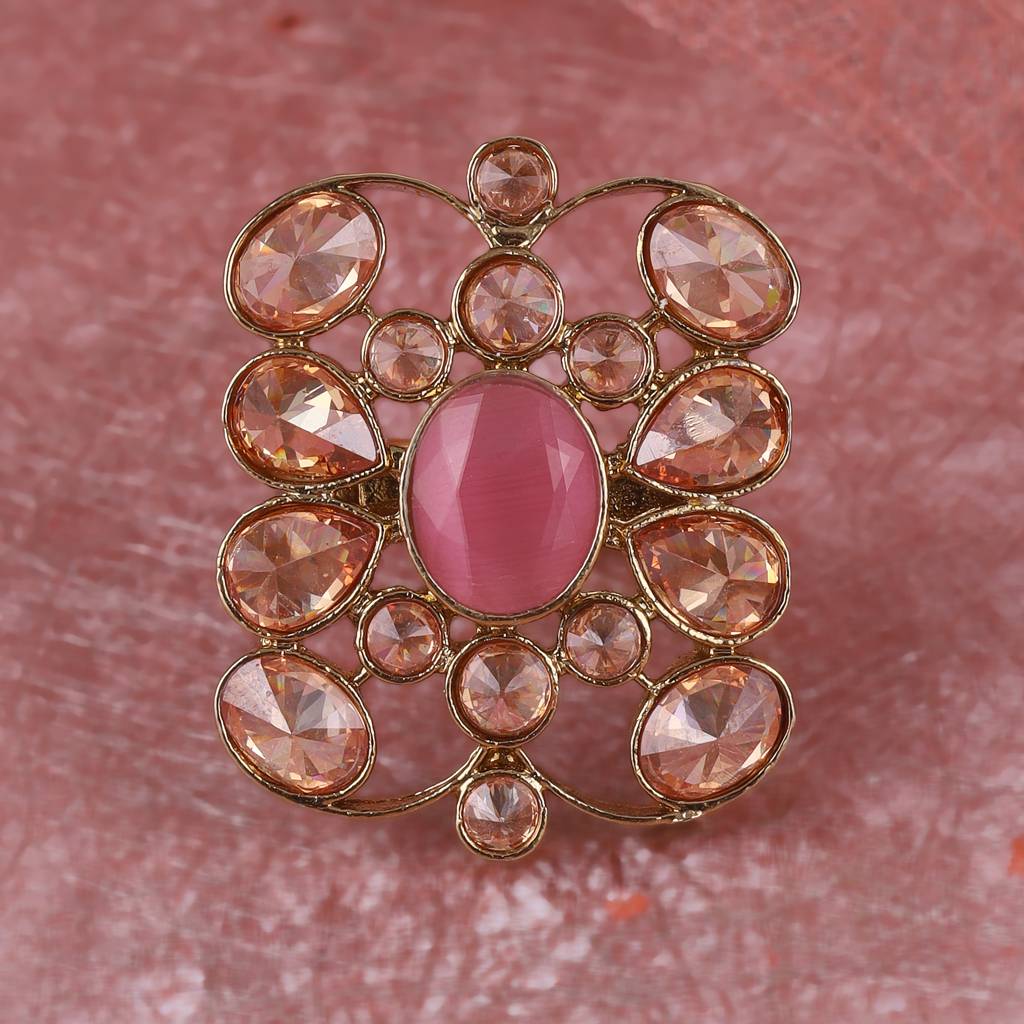 Pleasant Oval Shape Gold Plated Set Of 2 Combo Adjustable Finger Ring For Women : 15FR32_15FR1209