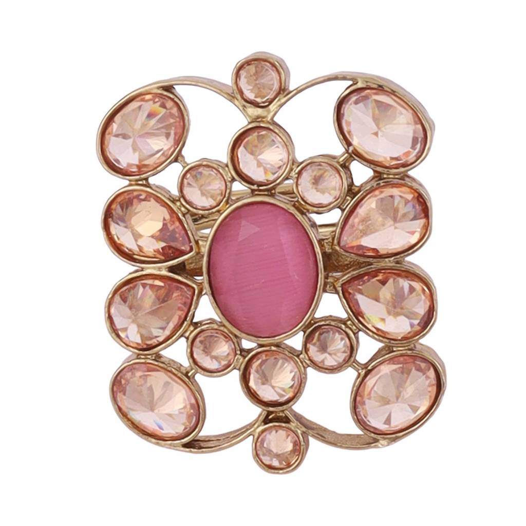 Pleasant Oval Shape Gold Plated Set Of 2 Combo Adjustable Finger Ring For Women : 15FR32_15FR1209