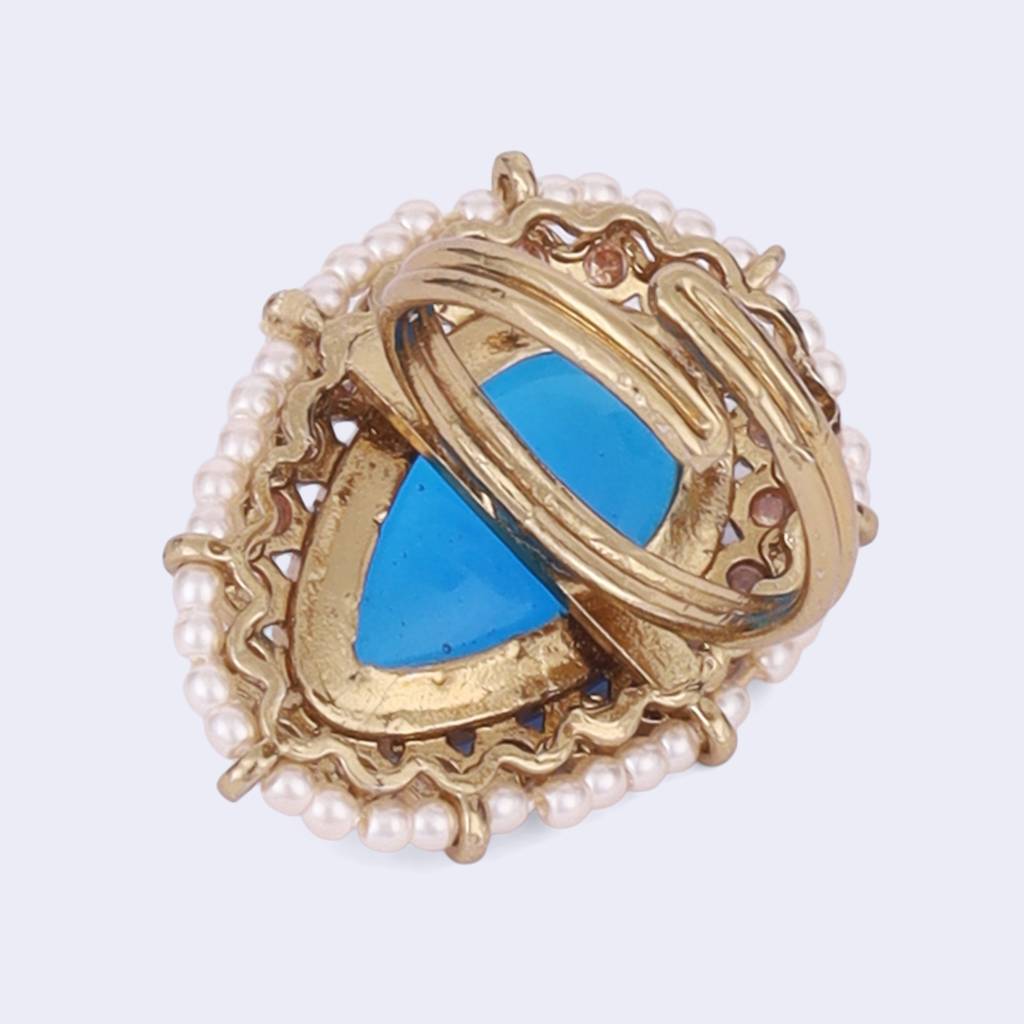 Splendid Oval Shape Center Blue Stone Gold Plated Adjustable Finger Ring For Women : 15FR356