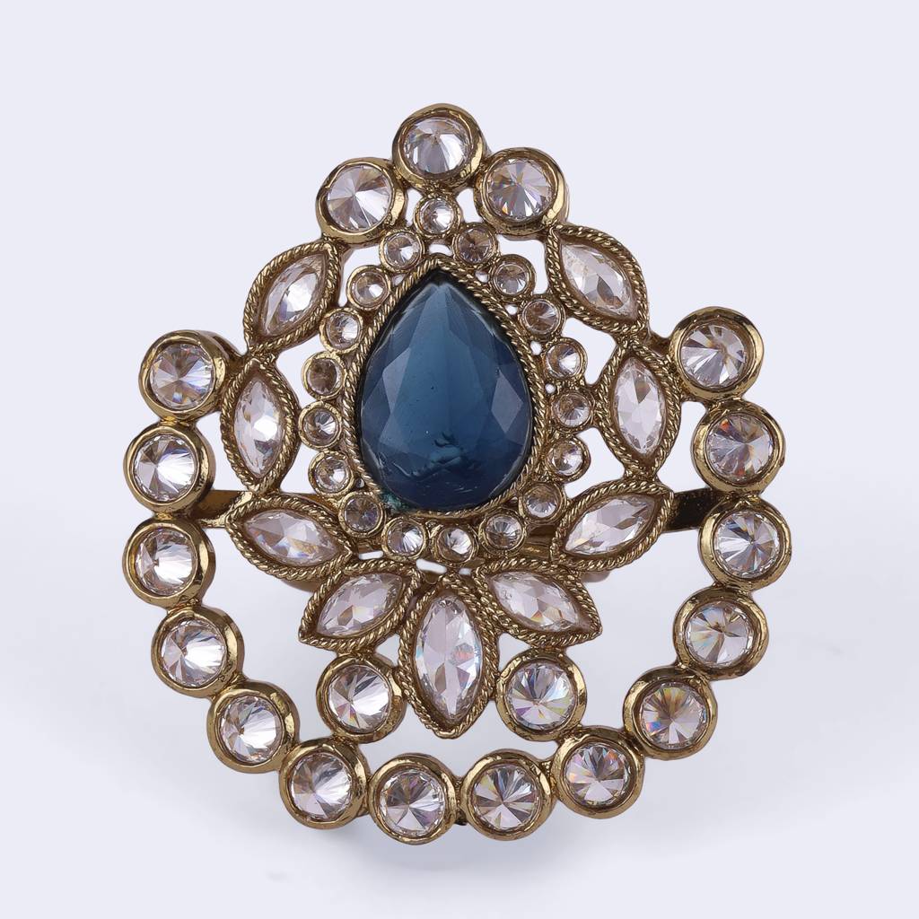 Classy Oval Shape Gold Plated Adjustable Finger Ring For Women And Girls : 15FR647