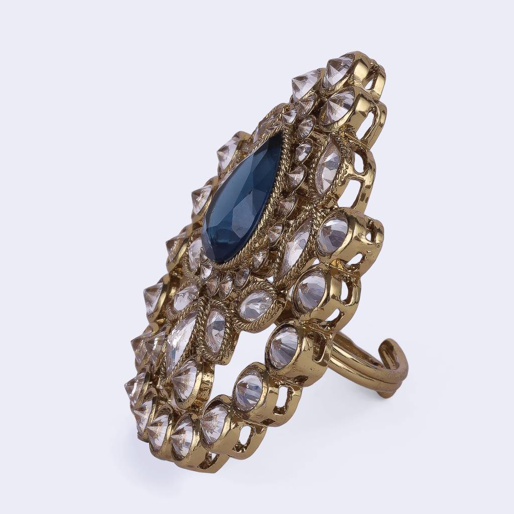 Classy Oval Shape Gold Plated Adjustable Finger Ring For Women And Girls : 15FR647