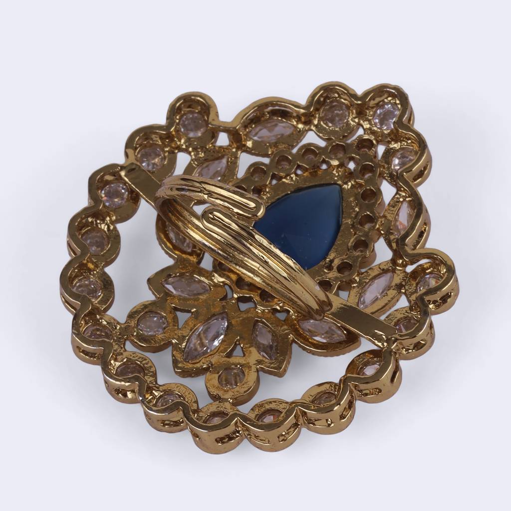 Classy Oval Shape Gold Plated Adjustable Finger Ring For Women And Girls : 15FR647