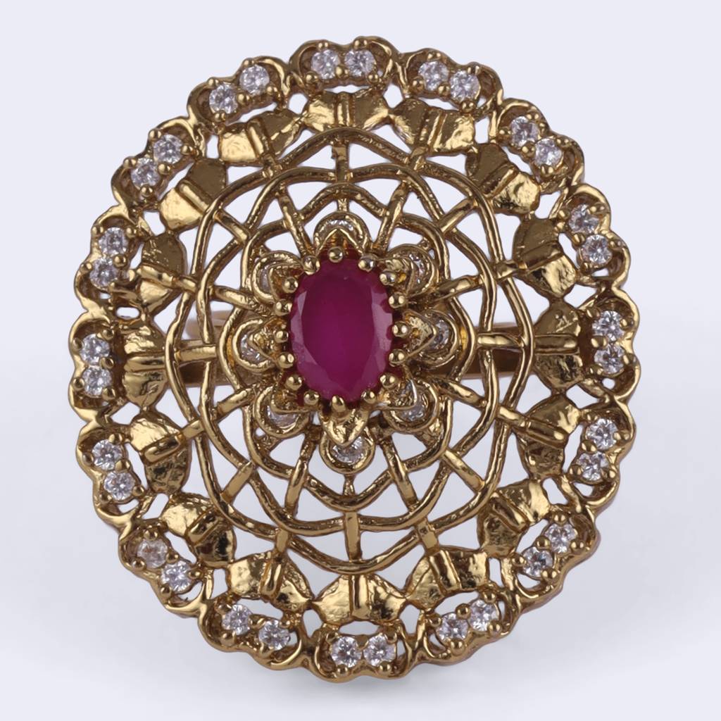 Contemporary Round Shape Gold Plated Adjustable Finger Ring For Women And Girls : 15FR740