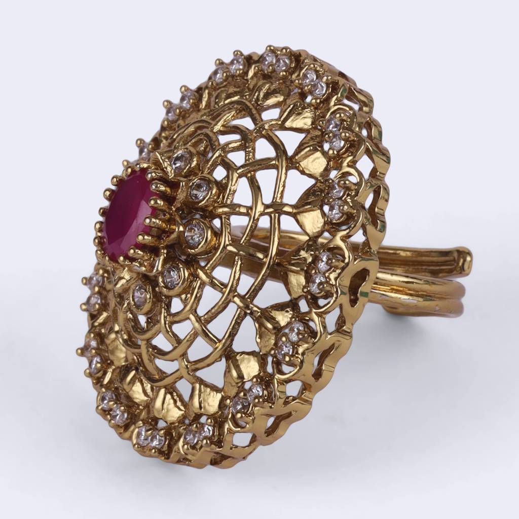 Contemporary Round Shape Gold Plated Adjustable Finger Ring For Women And Girls : 15FR740