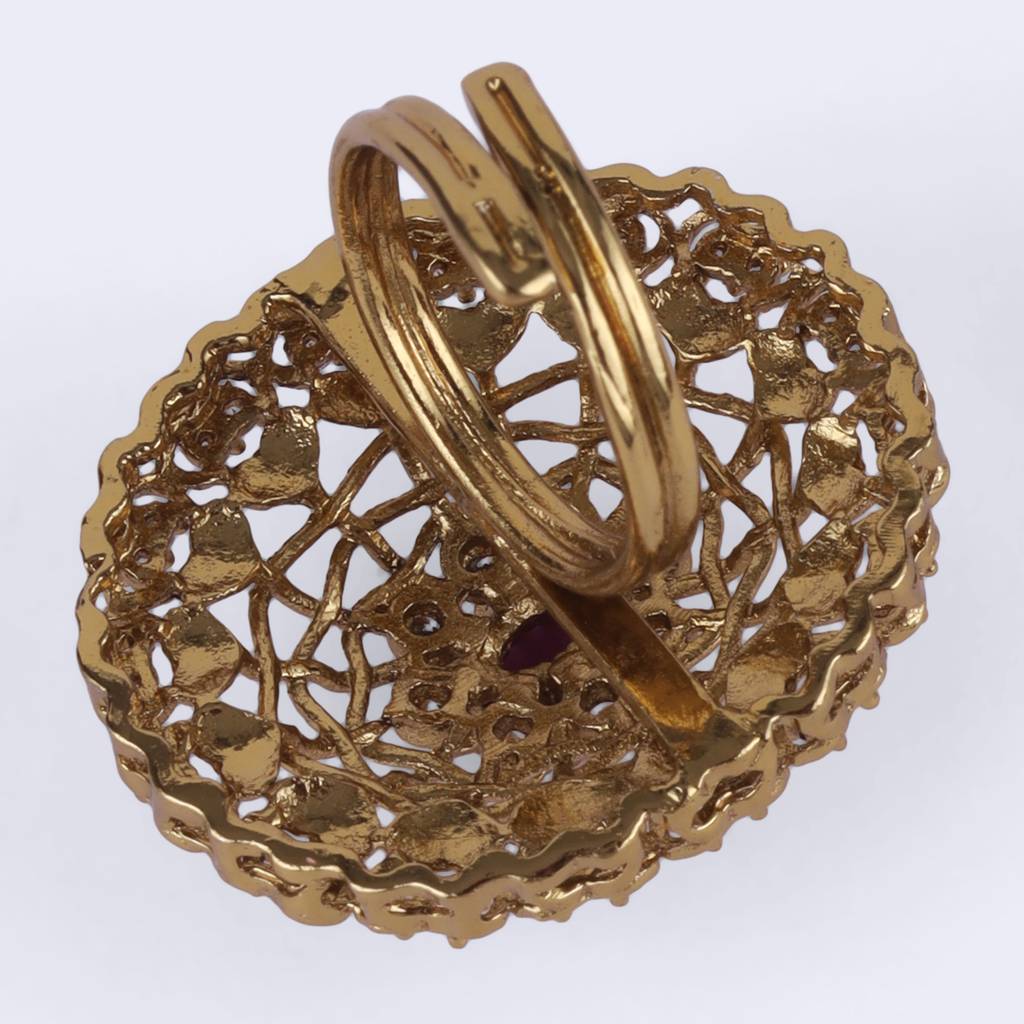 Contemporary Round Shape Gold Plated Adjustable Finger Ring For Women And Girls : 15FR740