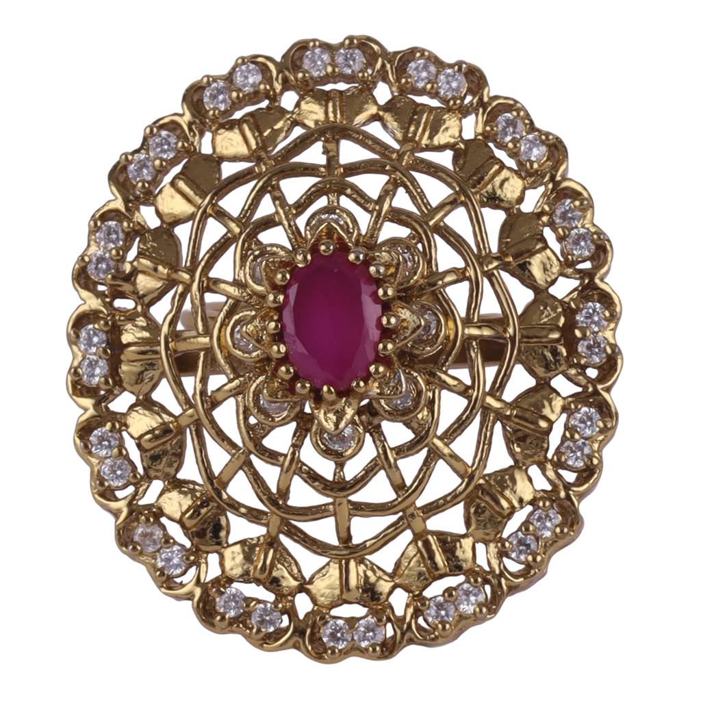 Contemporary Round Shape Gold Plated Adjustable Finger Ring For Women And Girls : 15FR740