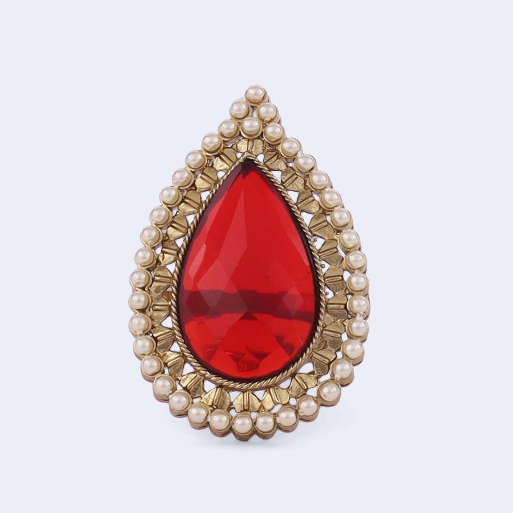 Inspired Oval Shape Center Red Stone Gold Plated Adjustable Finger Ring For Women : 15FR790