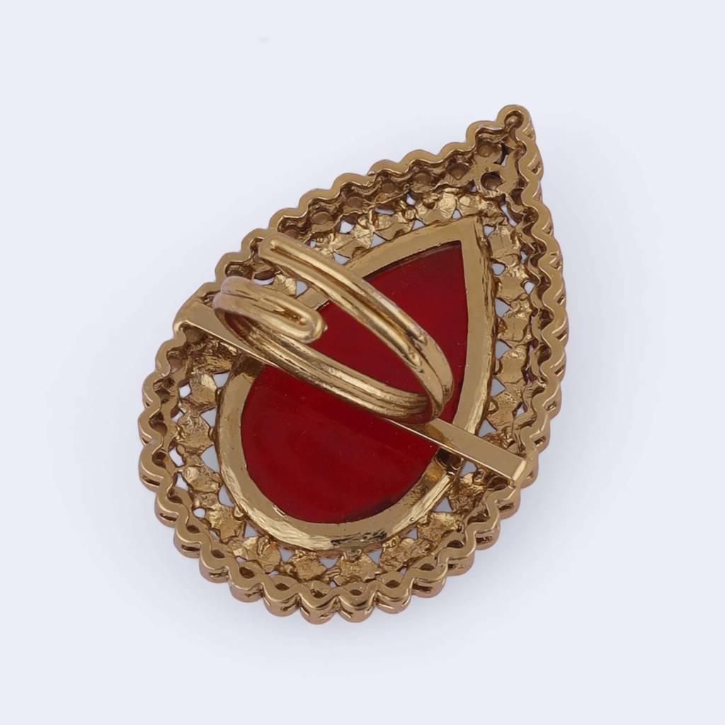 Inspired Oval Shape Center Red Stone Gold Plated Adjustable Finger Ring For Women : 15FR790