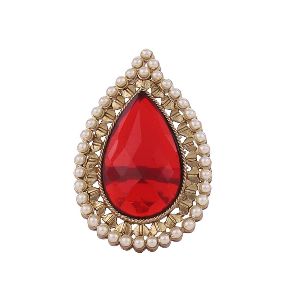 Inspired Oval Shape Center Red Stone Gold Plated Set Of 2 Combo Adjustable Finger Ring For Women : 15FR790_15FR792