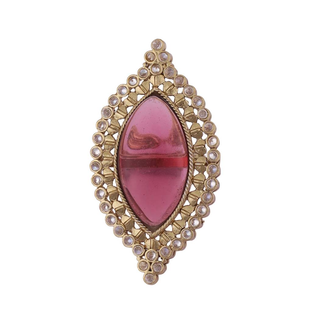 Lavish Oval Shape Center Pink Stone Gold Plated Set Of 2 Combo Adjustable Finger Ring For Women : 15FR792-P_15FR792-O