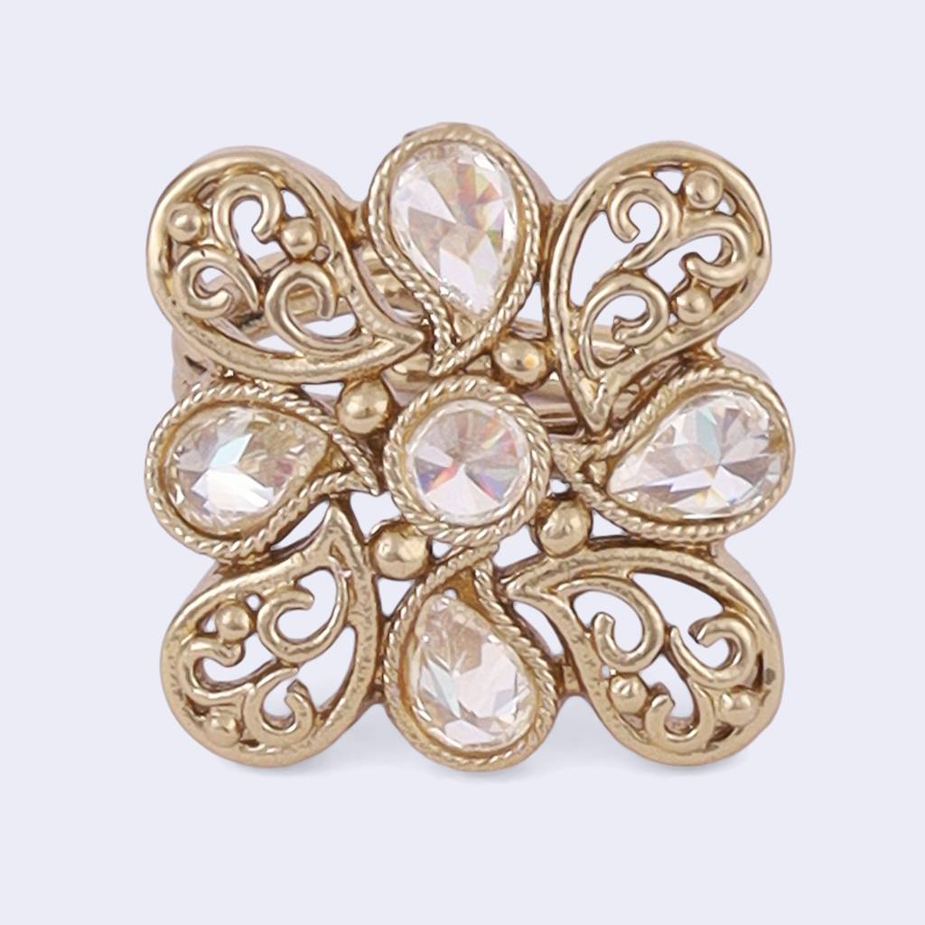 Stylish Paisley Design Gold Plated Adjustable Finger Ring For Women : 15FR951