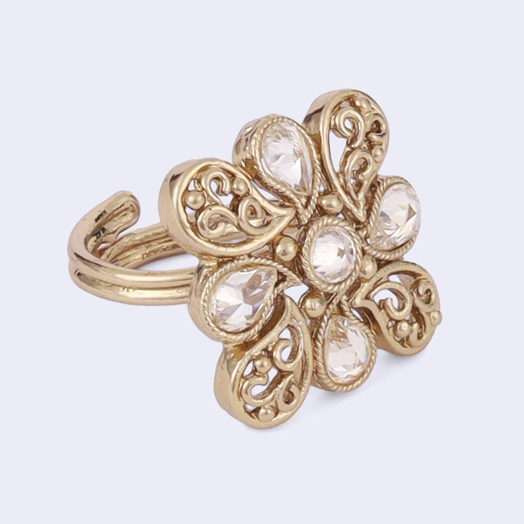 Stylish Paisley Design Gold Plated Adjustable Finger Ring For Women : 15FR951